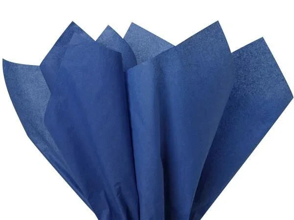 Tissue Paper 20x30 inches 500 sheets in deep navy blue color, loosely fanned on a white background