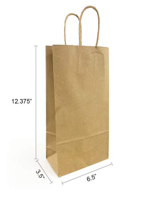 Double Wine Bags - Kraft Paper Bags with handles, 6.50x3.50x13.25 inches