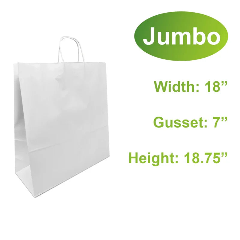 White Paper Bags with handles, 18x7x18.75 inches, jumbo size with twisted handles and reinforced gusset design