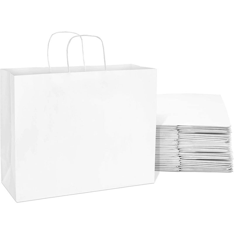 White Paper Bags with handles, 16x6x12 inches