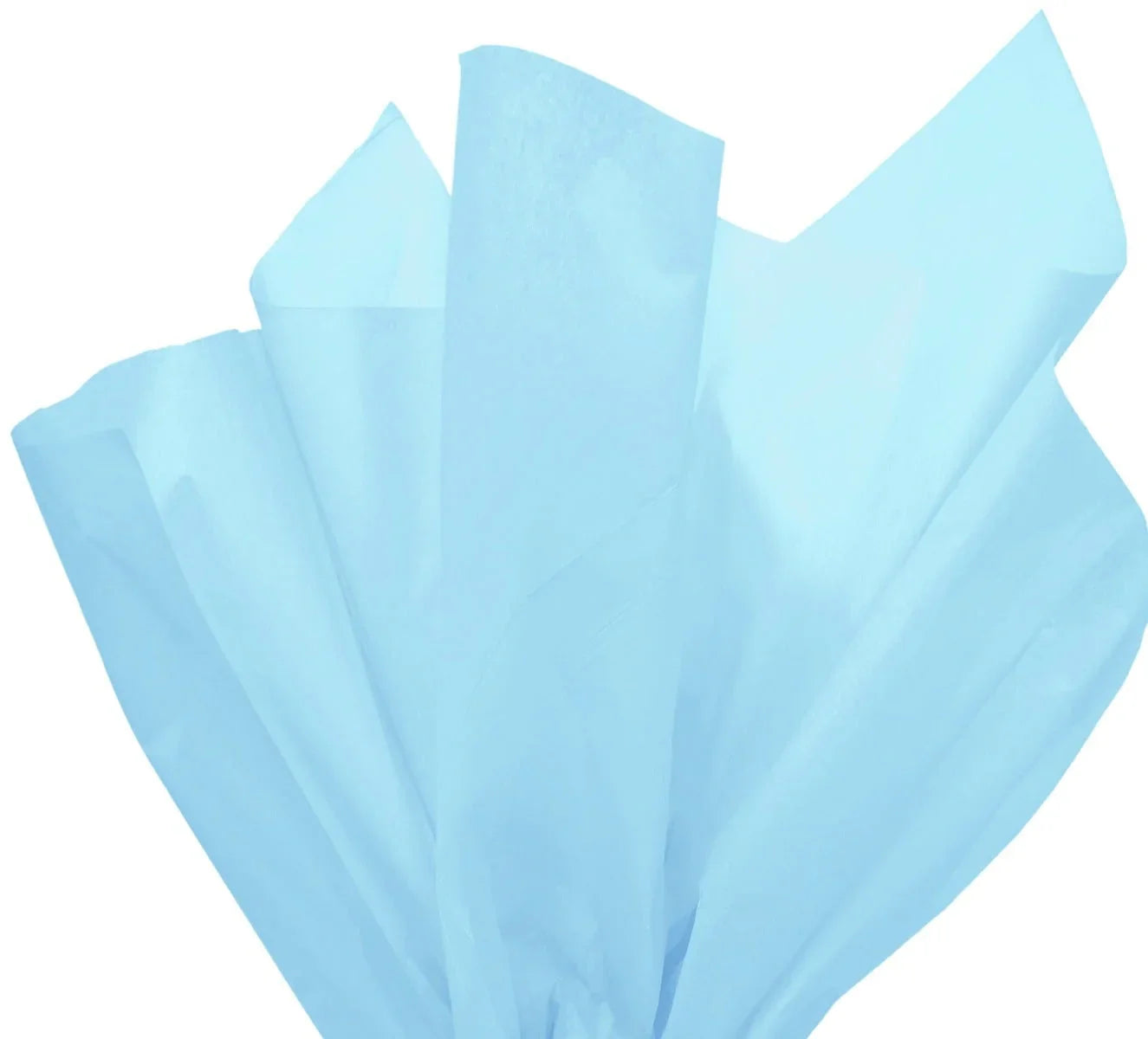 Tissue Paper 15x20 inches 500 sheets showing soft light blue sheets fanned with delicate lightweight texture visible