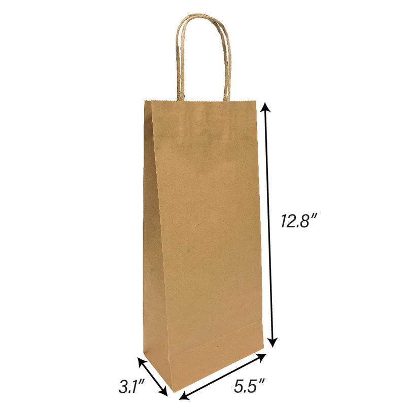 Wine Bags - Kraft Paper Bags with handles, 5x3x12 inches