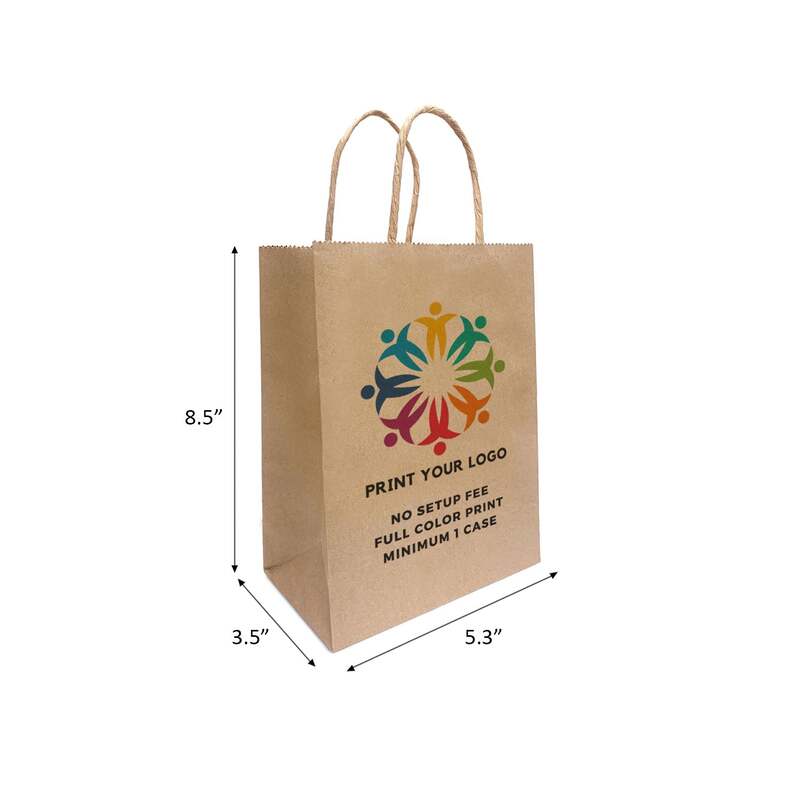 Logo printing for 5.3x3.5x8.5 Kraft bags