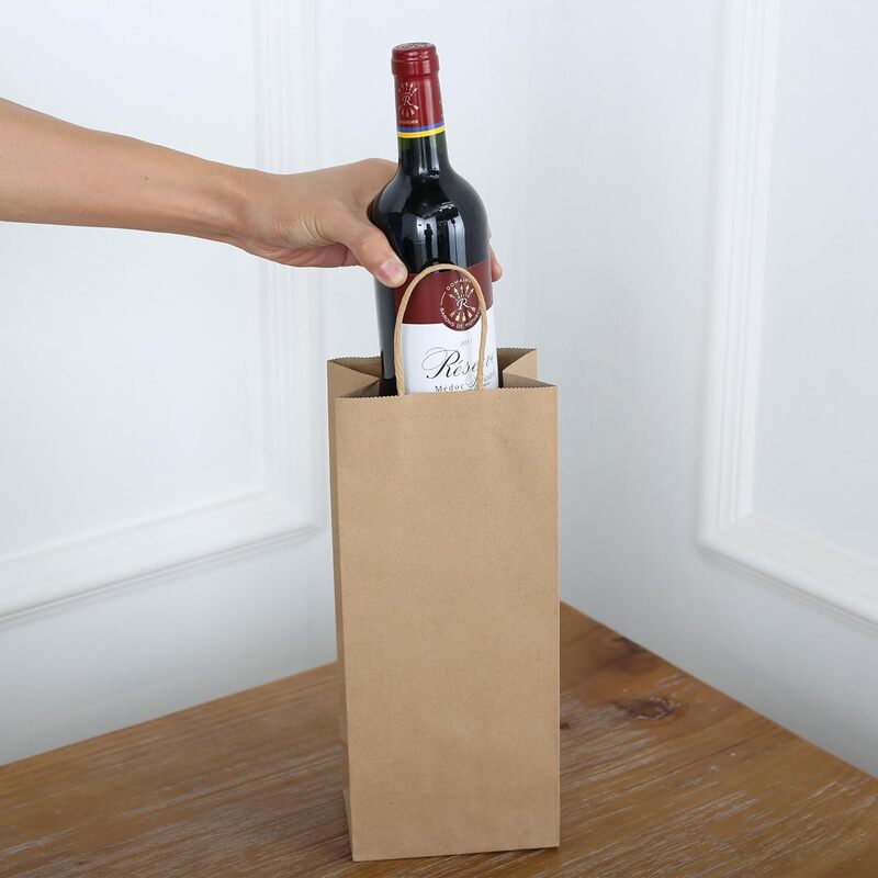 Wine Bags - Kraft Paper Bags with handles, 5x3x12 inches