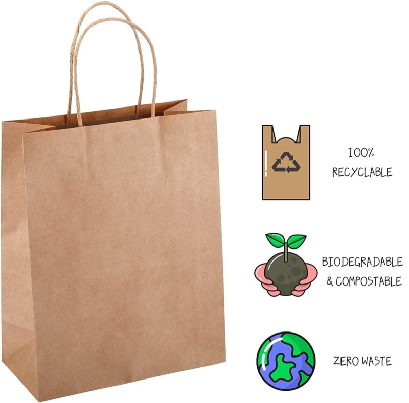 Wine Bags - Kraft Paper Bags with handles, 5x3x12 inches