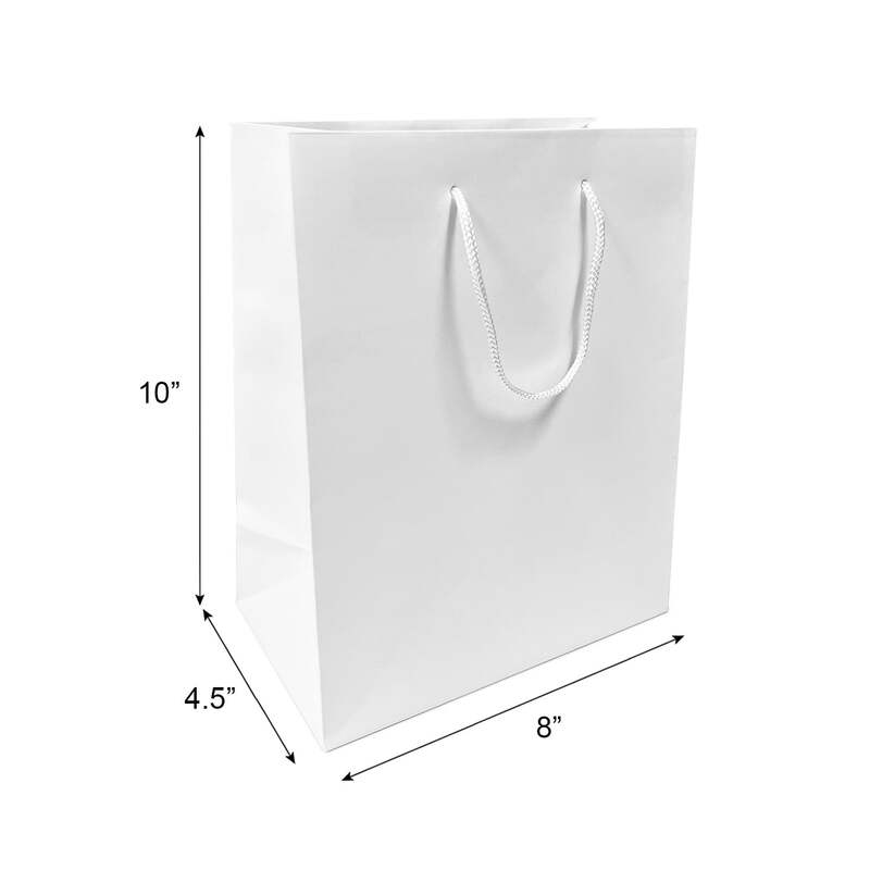 Eurototes White Paper Bags with handles,8x4.75x10.25 inches