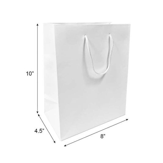 Eurototes White Paper Bags with handles,8x4.75x10.25 inches