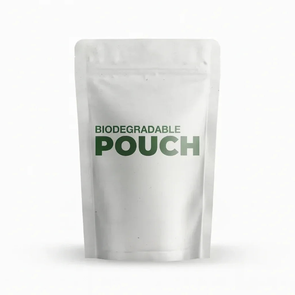 Compostable Pouches made from biodegradable materials, white stand-up bag suitable for eco-friendly packaging needs