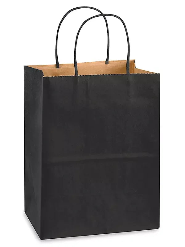 Black Colored Kraft Paper Bags with handles, 8x4x10 inches, eco-friendly 120 GSM recycled material tote bag