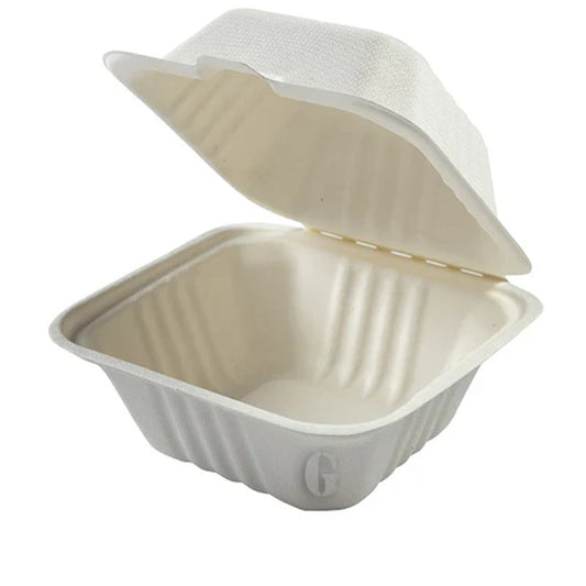 Sugarcane Bagasse Container, 6x6x3 Inches, (Regular), #500 pcs, White