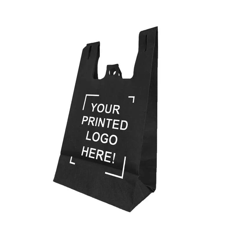 200pcs Non-Woven Reusable Shopping Bags – 11x7x20x7 Inches, Flat Bottom, 1-Color Print, Made in Canada black customizable bag shown