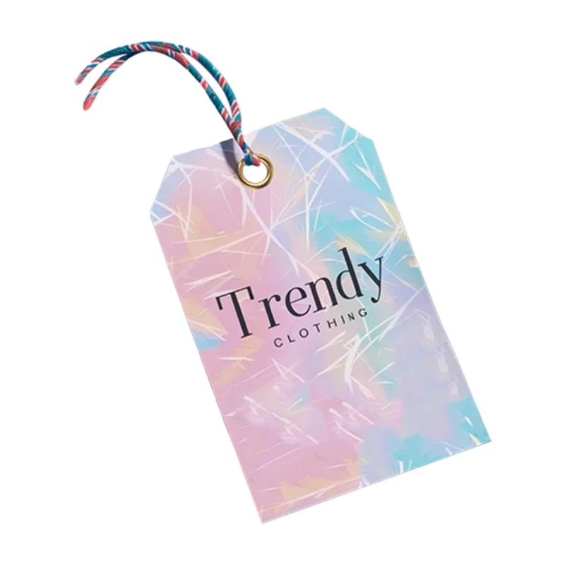 Custom Hang Tags | Wholesale Hang Tags for Retail & Packaging | Made in China with trendy clothing design and colorful string attached