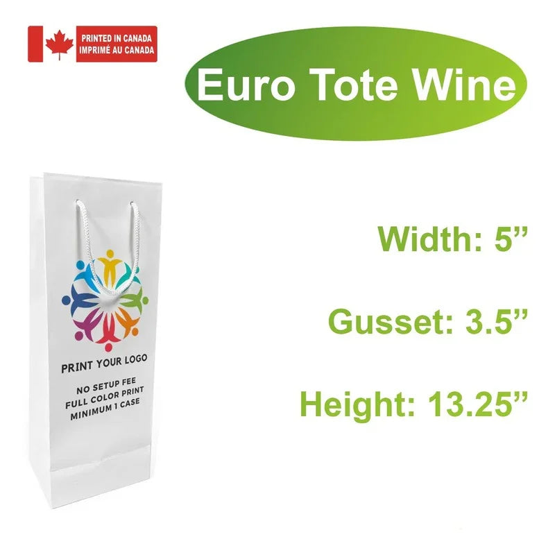 150pcs, Euro totes White Paper Bags 5 x3.50x13.25 Inches Full Color Custom Printed, Rope Handles, Flat Bottom – Printed in Canada with logo example