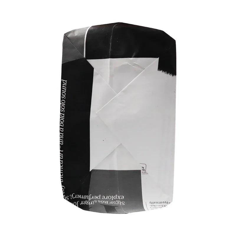 Eco-friendly recycled paper bag, black and white print, sustainable packaging by Greenii Inc.