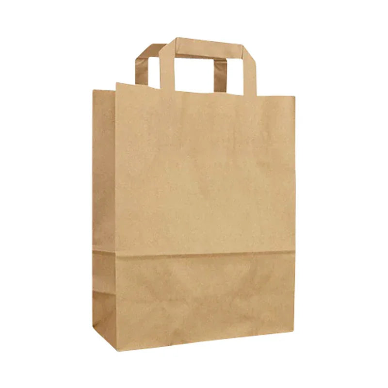 Kraft Paper Bags with flat handles, 12x7x17 inches, plain recycled kraft paper bag with sturdy flat handles and rectangular base