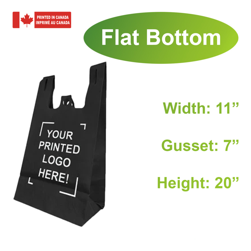 200pcs Non-Woven Reusable Shopping Bags – 11x7x20x7 Inches, Flat Bottom, 1-Color Print, Made in Canada