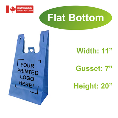 200pcs Non-Woven Reusable Shopping Bags – 11x7x20x7 Inches, Flat Bottom, 1-Color Print, Made in Canada