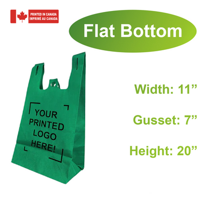 200pcs Non-Woven Reusable Shopping Bags – 11x7x20x7 Inches, Flat Bottom, 1-Color Print, Made in Canada