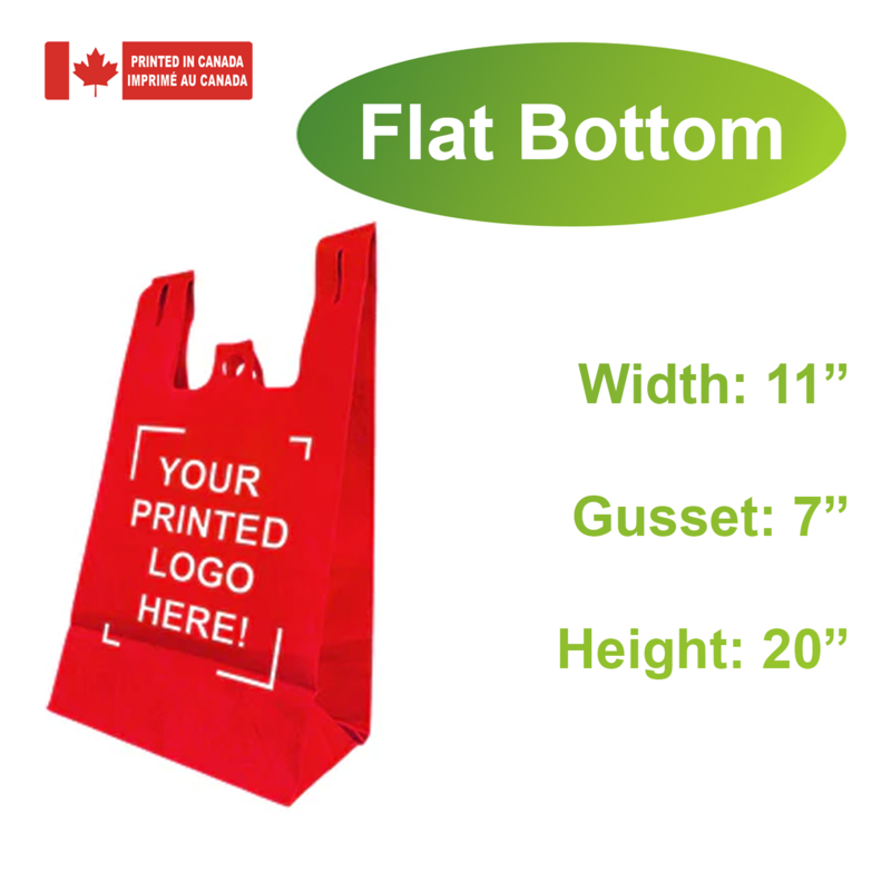 200pcs Non-Woven Reusable Shopping Bags – 11x7x20x7 Inches, Flat Bottom, 1-Color Print, Made in Canada