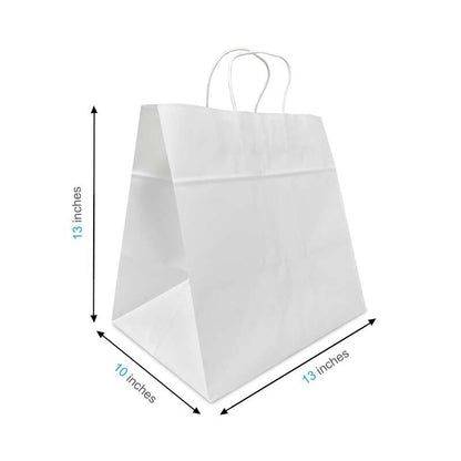 White Paper Bags with handles, 13x10x13 inches