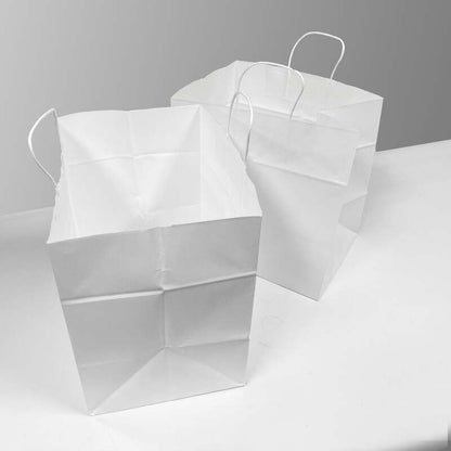 White Paper Bags with handles, 13x10x13 inches