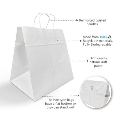 White Paper Bags with handles, 13x10x13 inches