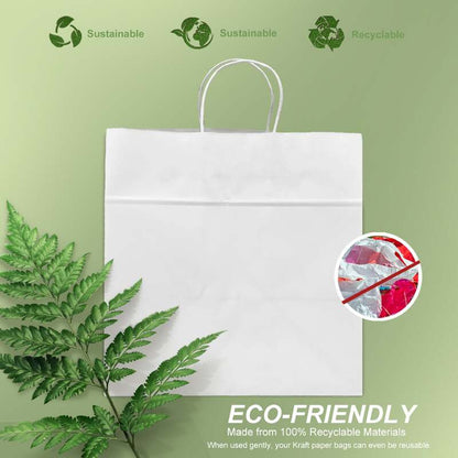 White Paper Bags with handles, 13x10x13 inches