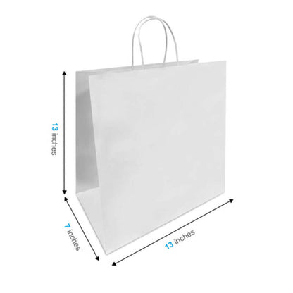 White Paper Bags with handles, 13x7x13 inches