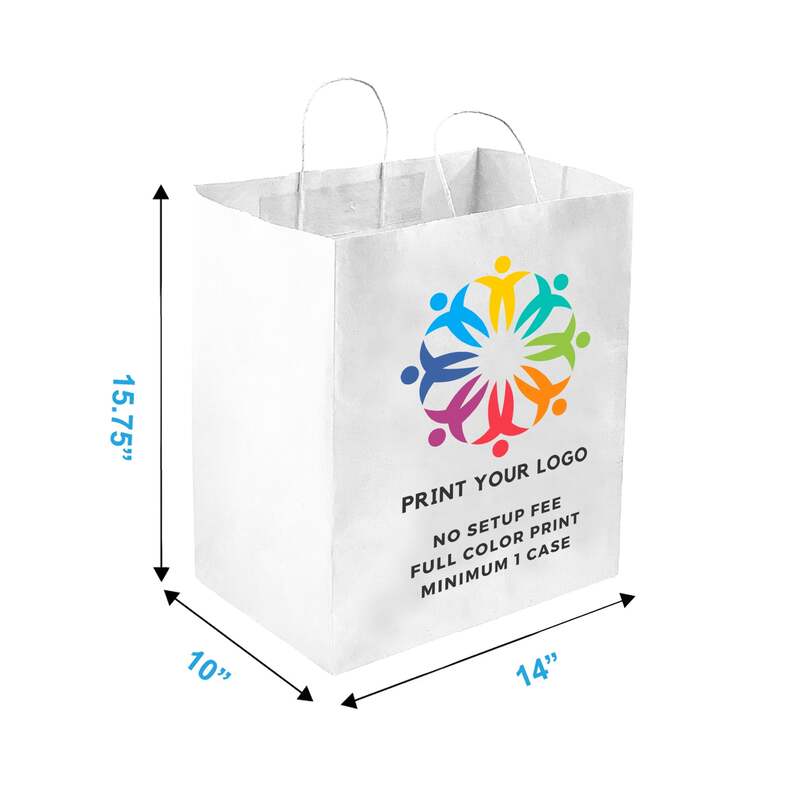 Logo printing for 14x10x15.75 Inches White Paper Bags