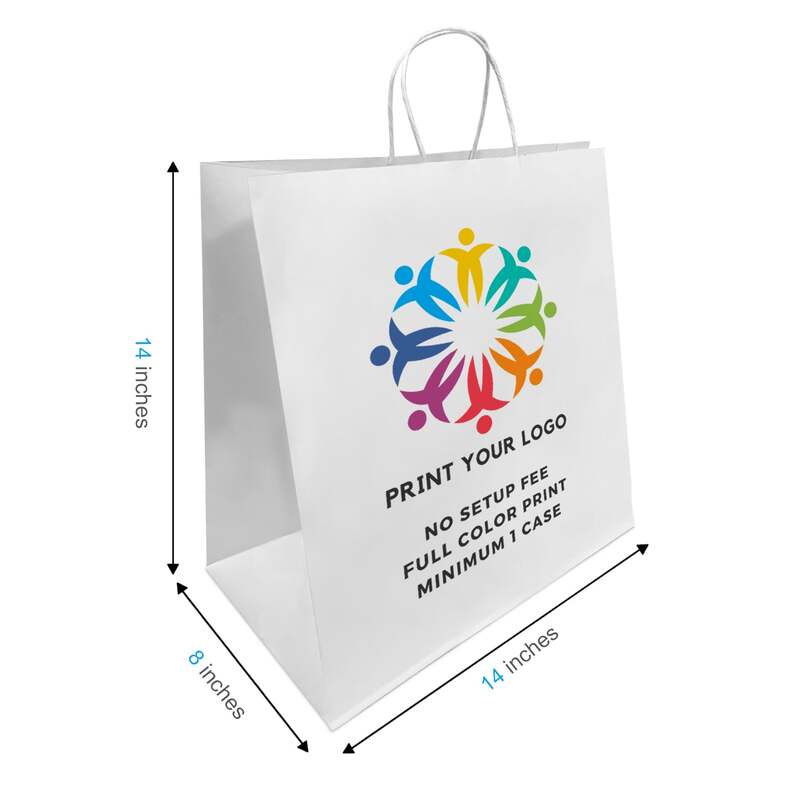 Logo printing for 14x8x14 Inches White Paper Bags