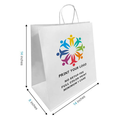 Logo printing for 14x8x14 Inches White Paper Bags