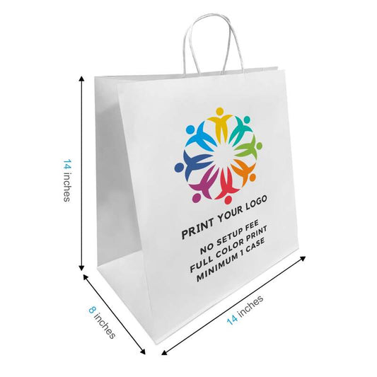 Logo printing for 14x8x14 Inches White Paper Bags