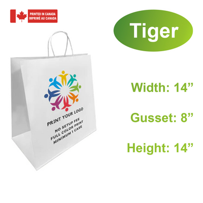 Logo printing for 14x8x14 Inches White Paper Bags