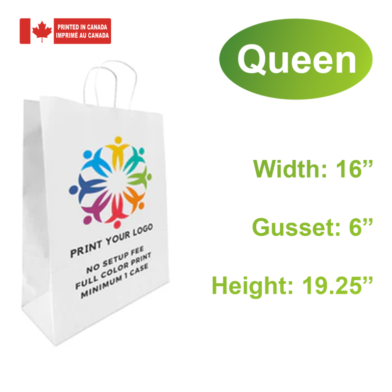 200pcs, Custom Printed White Paper Bags 16 * 6 * 19 Inches, Twist Handles, Flat Bottom – Printed in Canada