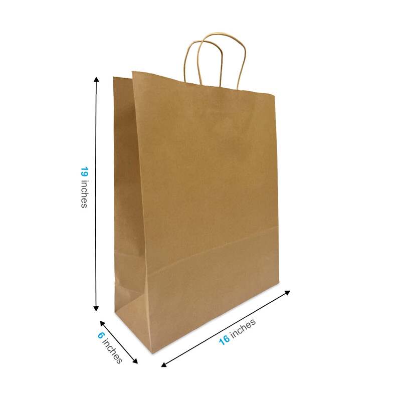 16x6x19 Kraft Paper Bags with Handles – Durable Flat Bottom Shopping & Retail Bags