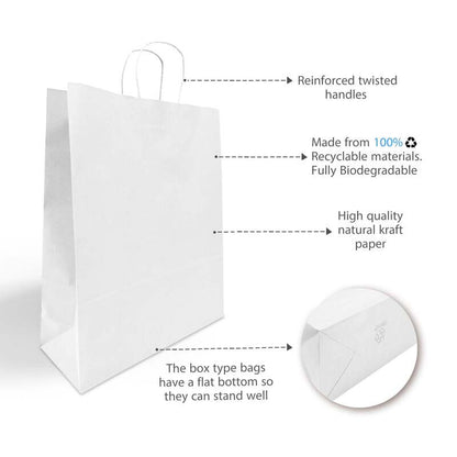 White Paper Bags with handles, 16x6x19 inches