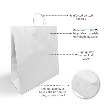 White Paper Bags with handles, 18x7x18.75 inches