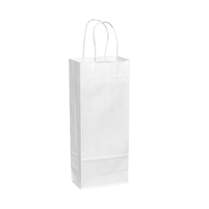 Wine Bags - White Paper Bags with handles, 5x3x12 inches