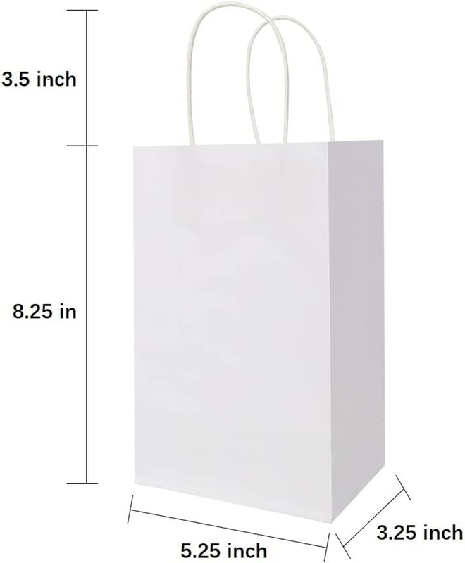 White Paper Bags with handles, 5x3x8 inches