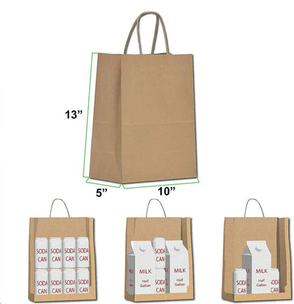 Kraft Paper Bags with handles, 10x5x13 inches