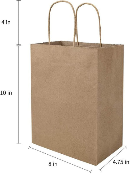 Kraft Paper Bags with handles, 8x4x10 inches