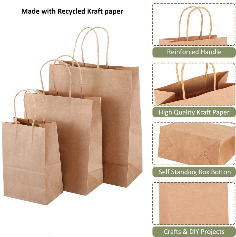 Kraft Paper Bags with handles, 5x3x8 inches