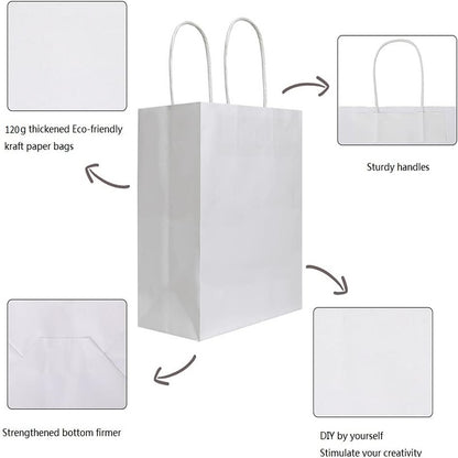 White Paper Bags with handles, 8x4x10 inches