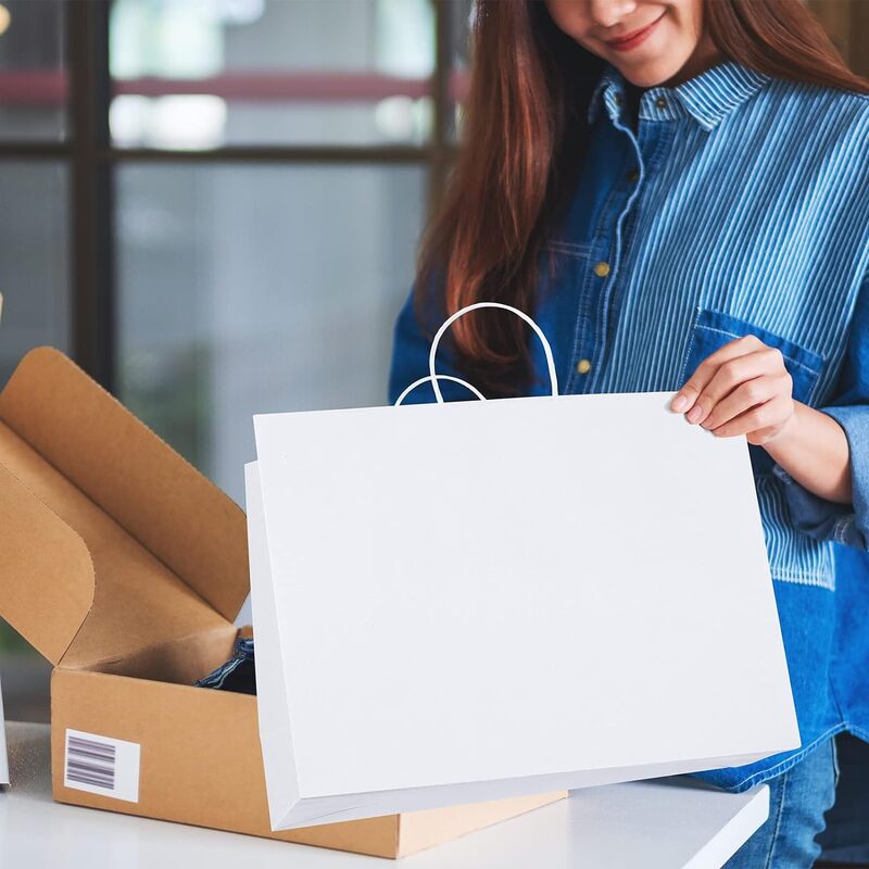 White Paper Bags with handles, 16x6x12 inches