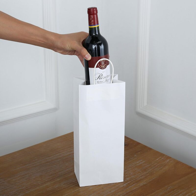 Wine Bags - White Paper Bags with handles, 5x3x12 inches