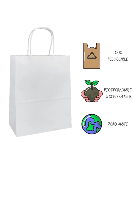 Wine Bags - White Paper Bags with handles, 5x3x12 inches