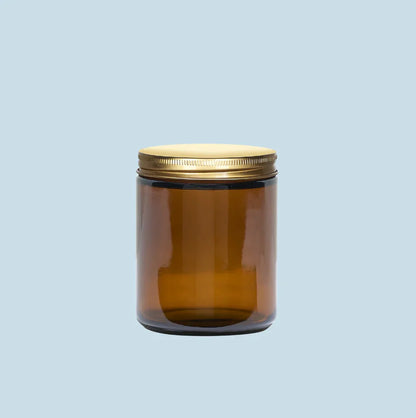 Empty Candle Jars | Wholesale Glass Containers | Eco Friendly Candle Packaging with amber glass and gold metal lid in minimal style