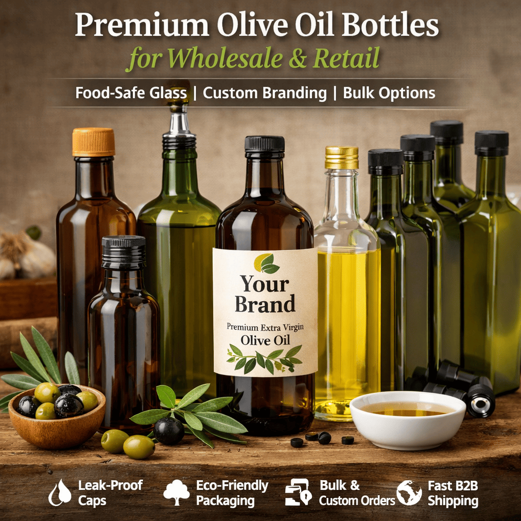 Olive Oil Bottle | Glass Oil Dispenser | FoodSafe Packaging for Kitchens, Restaurants & Retail Brands