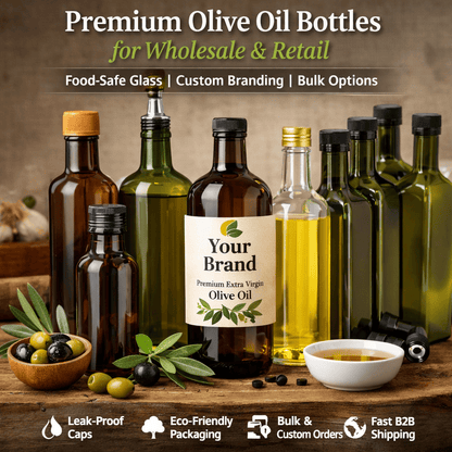 Olive Oil Bottle | Glass Oil Dispenser | FoodSafe Packaging for Kitchens, Restaurants & Retail Brands