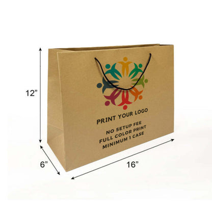 150pcs, Euro totes Kraft Paper Bags 16x6x12 Inches Full Color Custom Printed, Rope Handles, Flat Bottom – Made in Canada